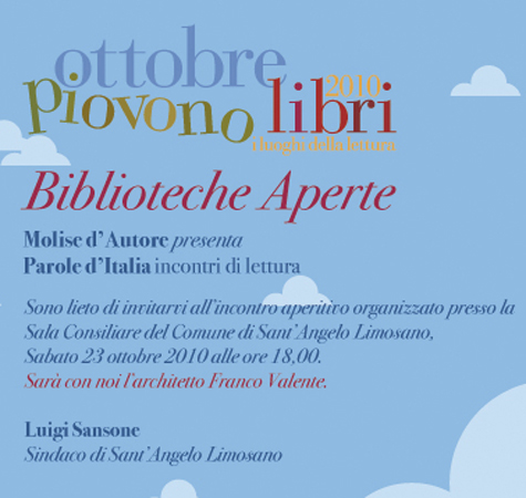 Piovono libri! Appuntamento a S. Angelo Limosano il 23 ottobre alle ore 18