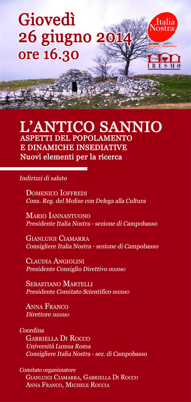 L’ANTICO SANNIO. 26 giugno a Campobasso. Dopo i saluti c’è anche il convegno.