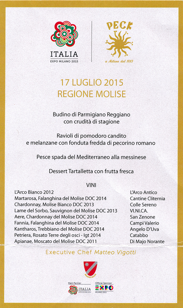 La cena di gala molisana all’Expo di Milano: pesce spada alla messinese…